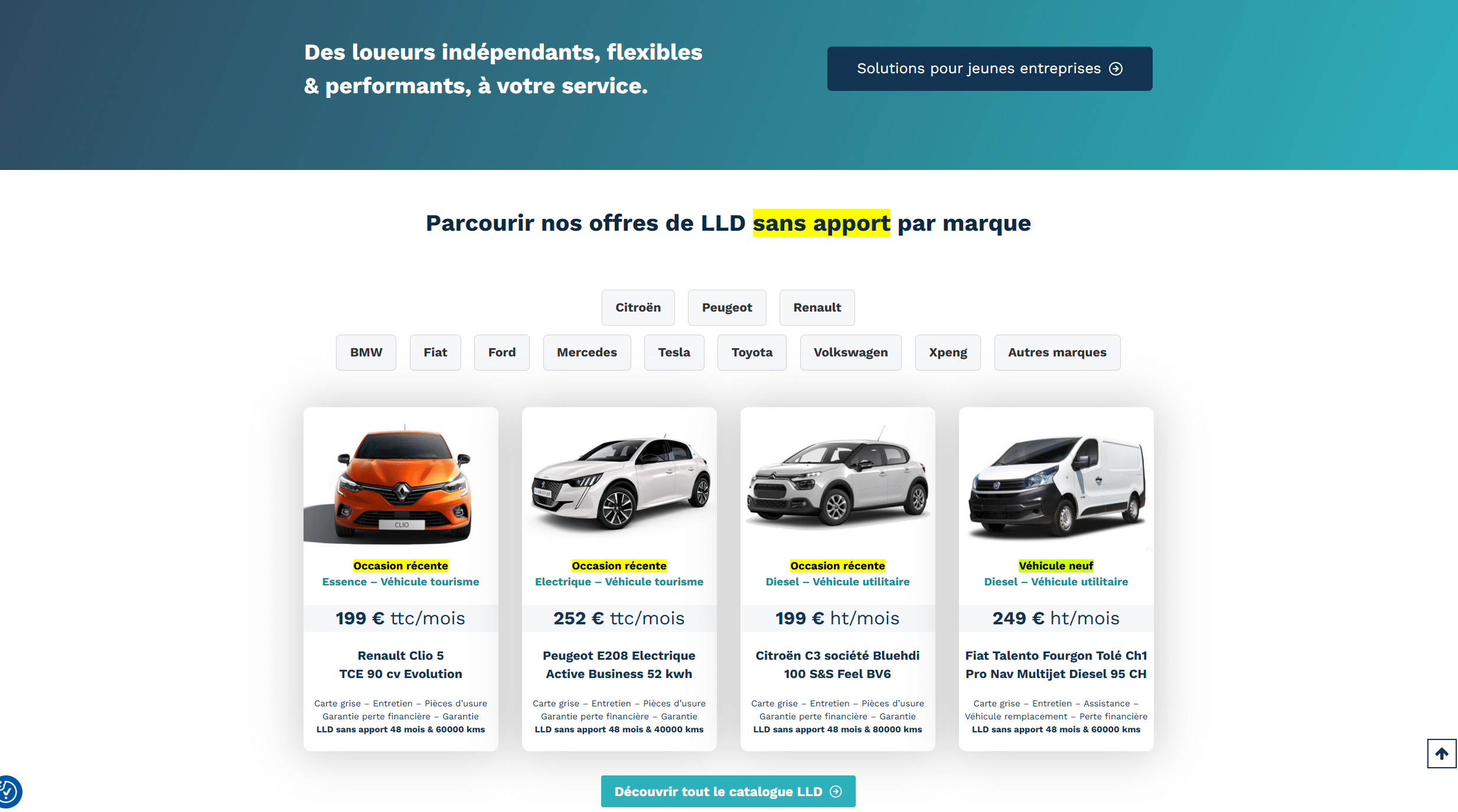 Page d'accueil comparateur de LLD LouerMoinsCher.com